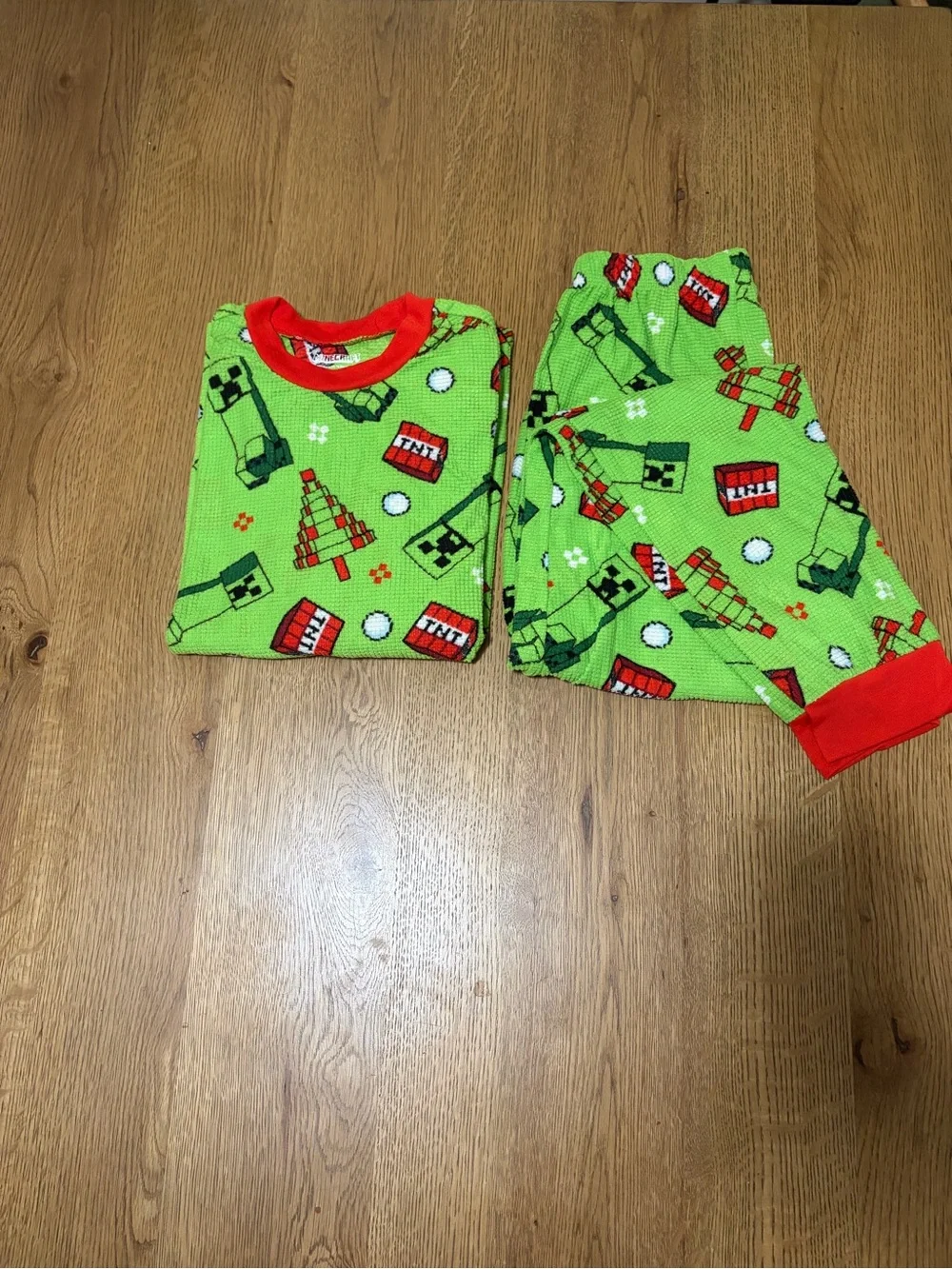 Kids Green Printed Pajama Set with Red Trim